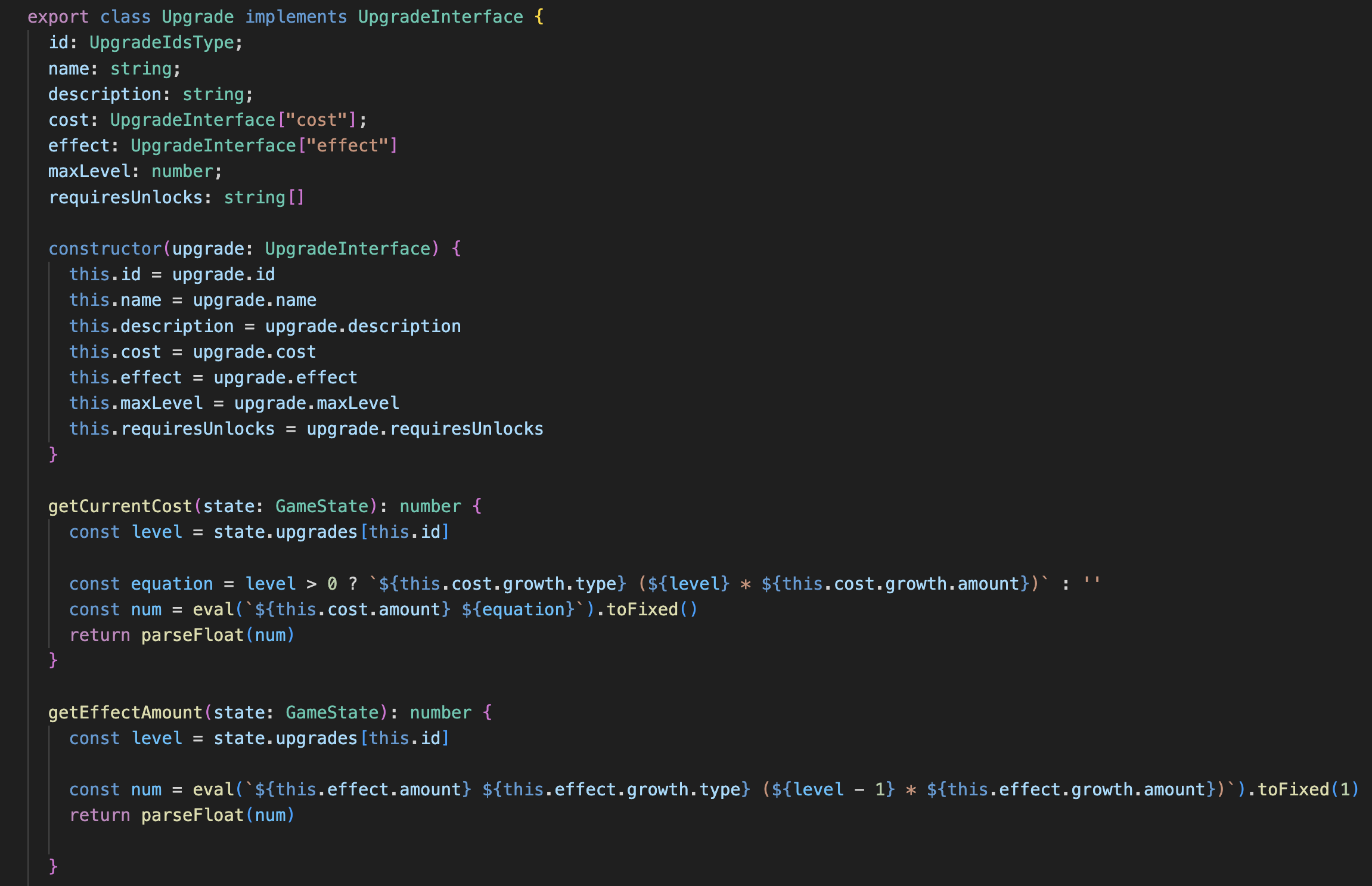 TypeScript interface screenshot
